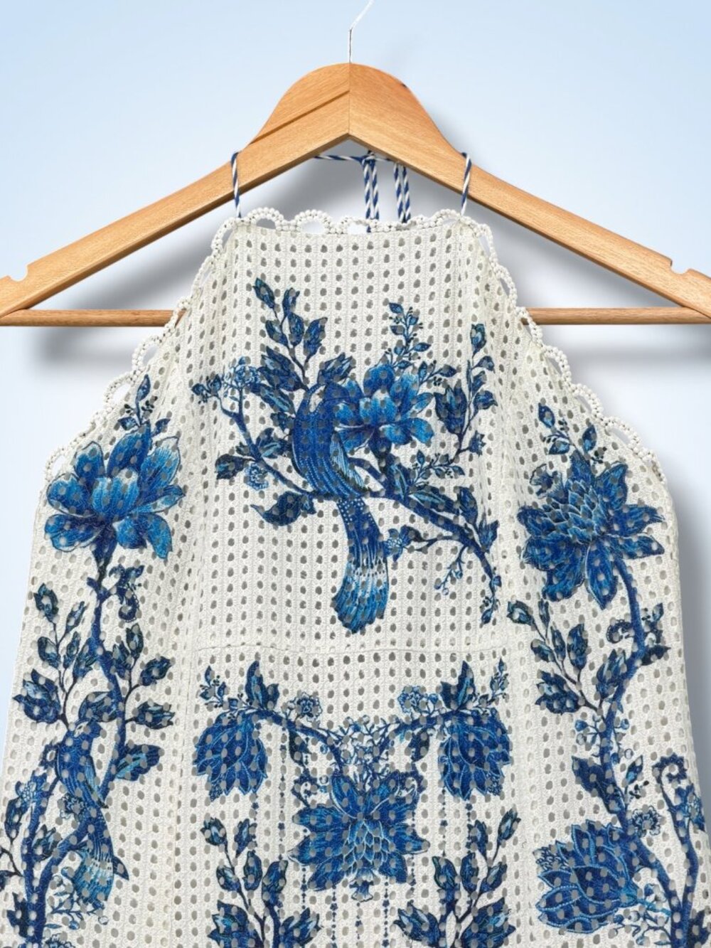 FARM Rio White Crochet Midi Dress with Blue Floral Print - Picture 5 of 7